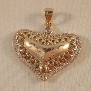 18K Yellow Gold Filled Luxury Heart 60 Diamond Zircon Stones Necklace Pendant
